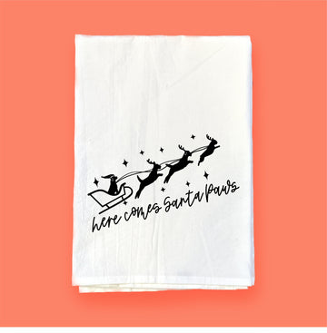 Here Comes Santa Paws | Flour Sack Towel | DKT018
