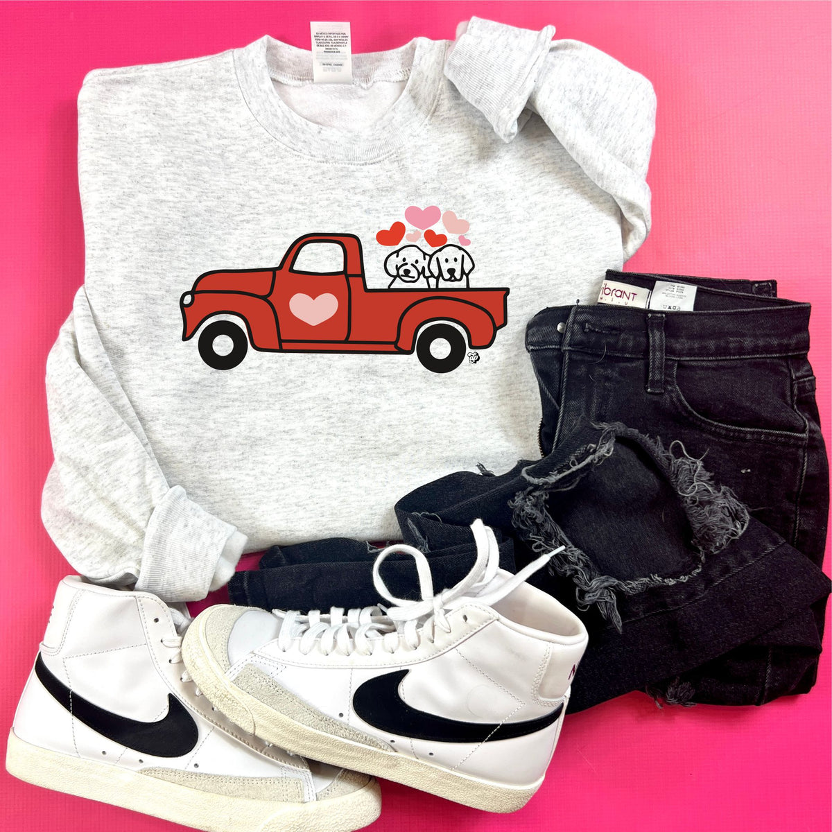 Red Truck Pups Sweatshirt | DP1012 | SS