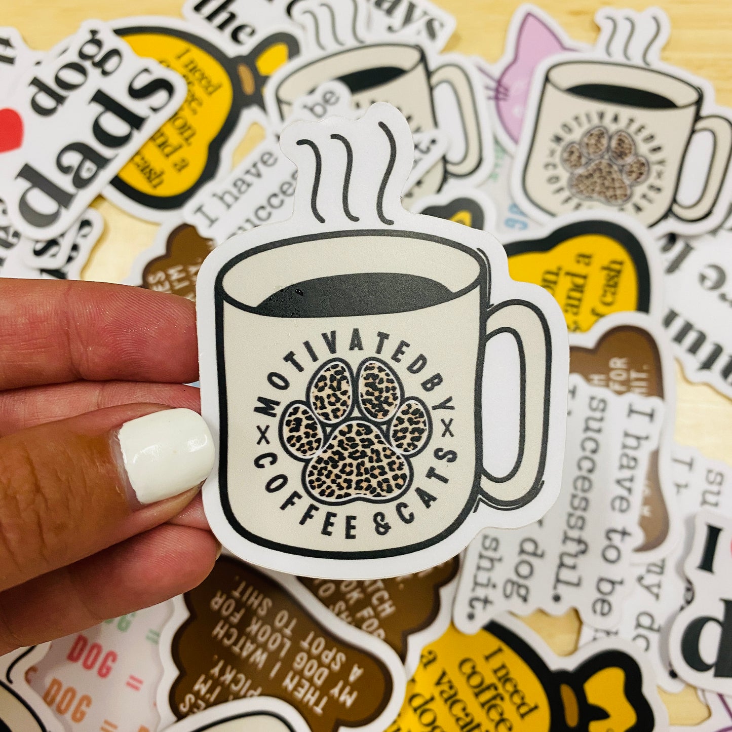 Motivated by Coffee and Cats Die Cut Sticker