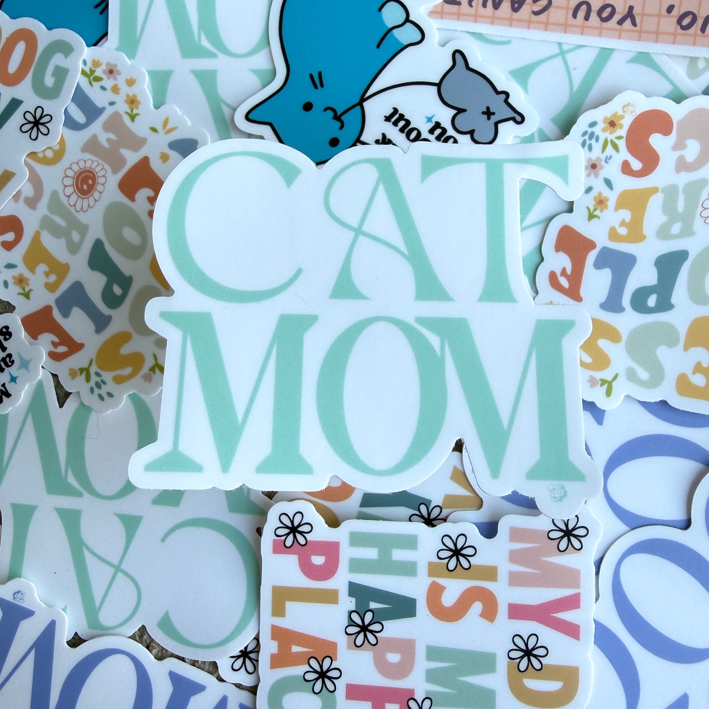 Mint Cat Mom Die Cut Sticker