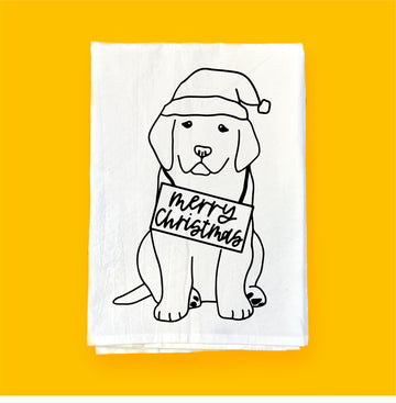 Merry Christmas Puppy Dog | Flour Sack Towel | DKT016