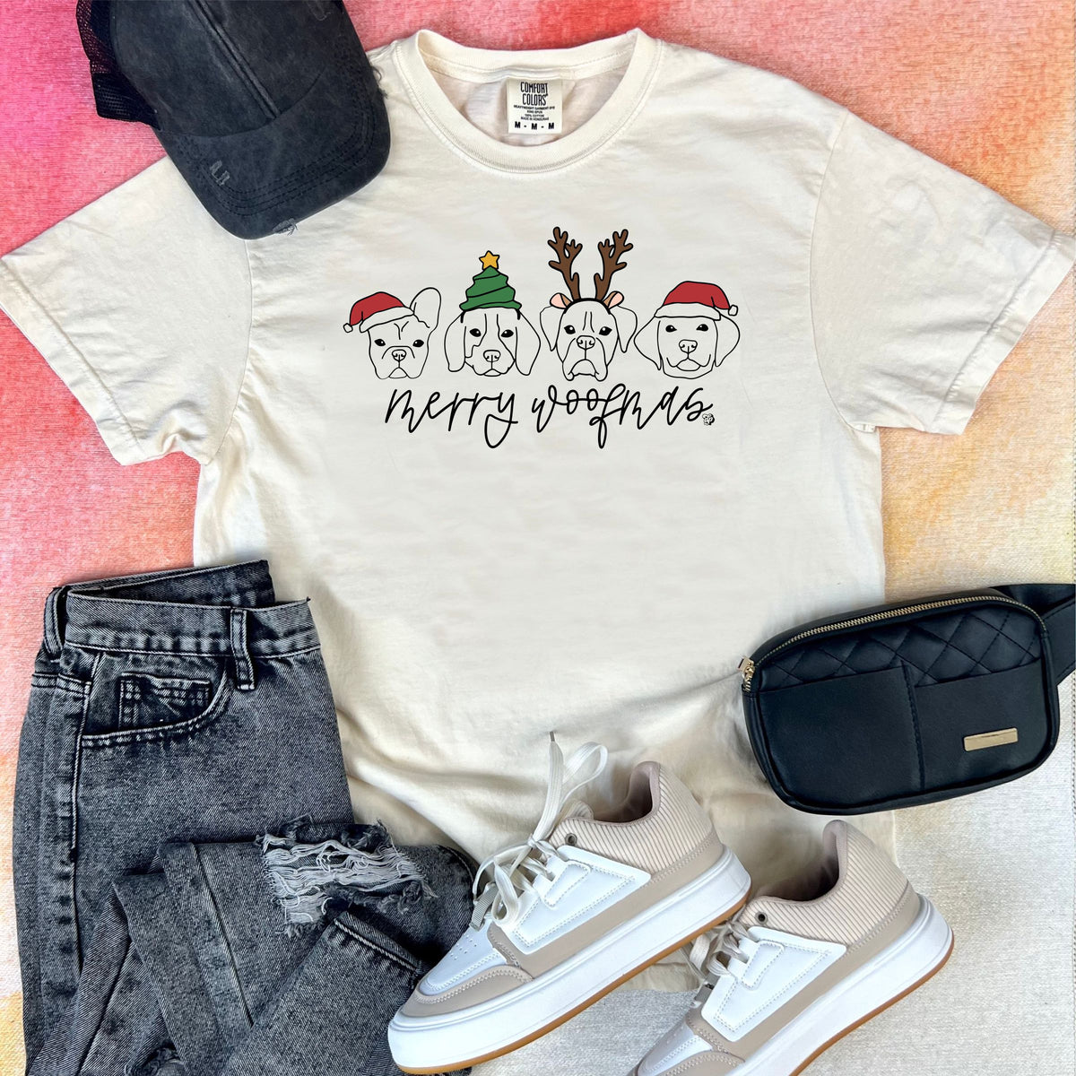 Merry Woofmas Pup Faces Tee | Christmas Tee | DP1179