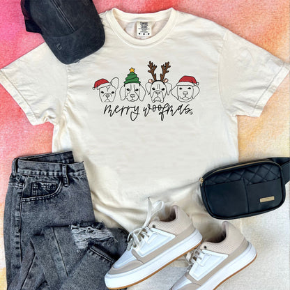 Merry Woofmas Pup Faces Tee | Christmas Tee | DP1179
