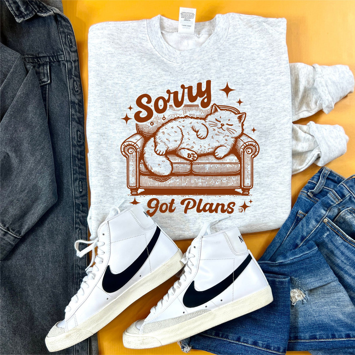 Sorry, Got Plans. Lazy Cat Sweatshirt | Ash | DP1247 - The Dapper Paw