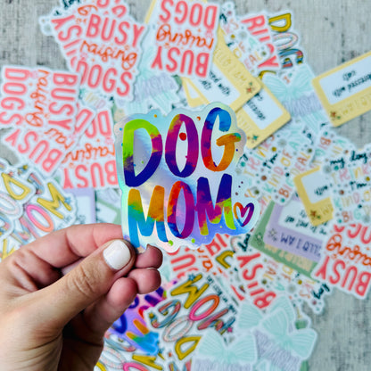 Neon Dog Mom Holographic Die Cut Sticker