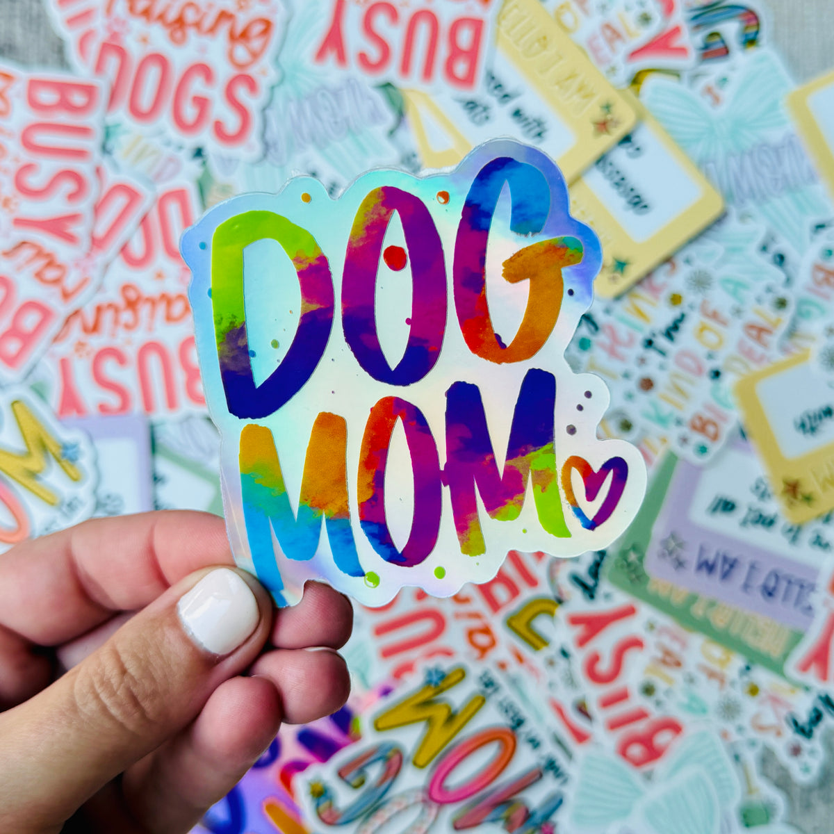 Neon Dog Mom Holographic Die Cut Sticker