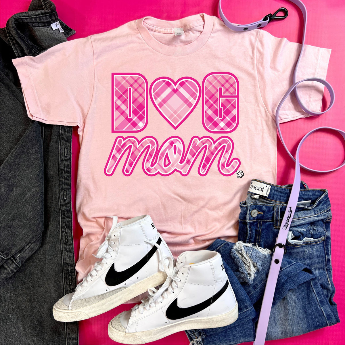 Pink Plaid Dog Mom | DP1009 | TEE