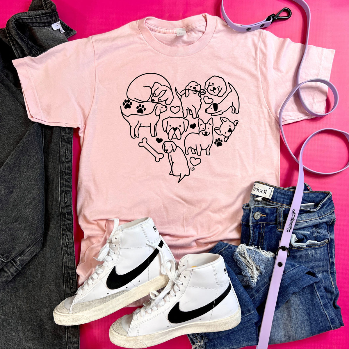 Doodled Heart Dogs Tee | DP1013 | TEE