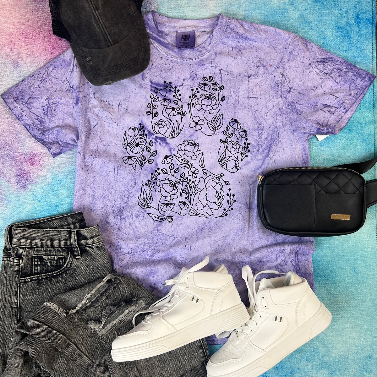 Floral Paw Print Colorblast Tee