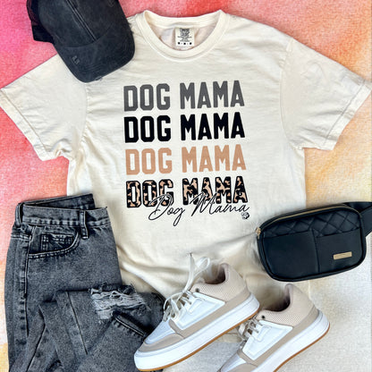 Dog Mama Repeat - Tan Leo Tee