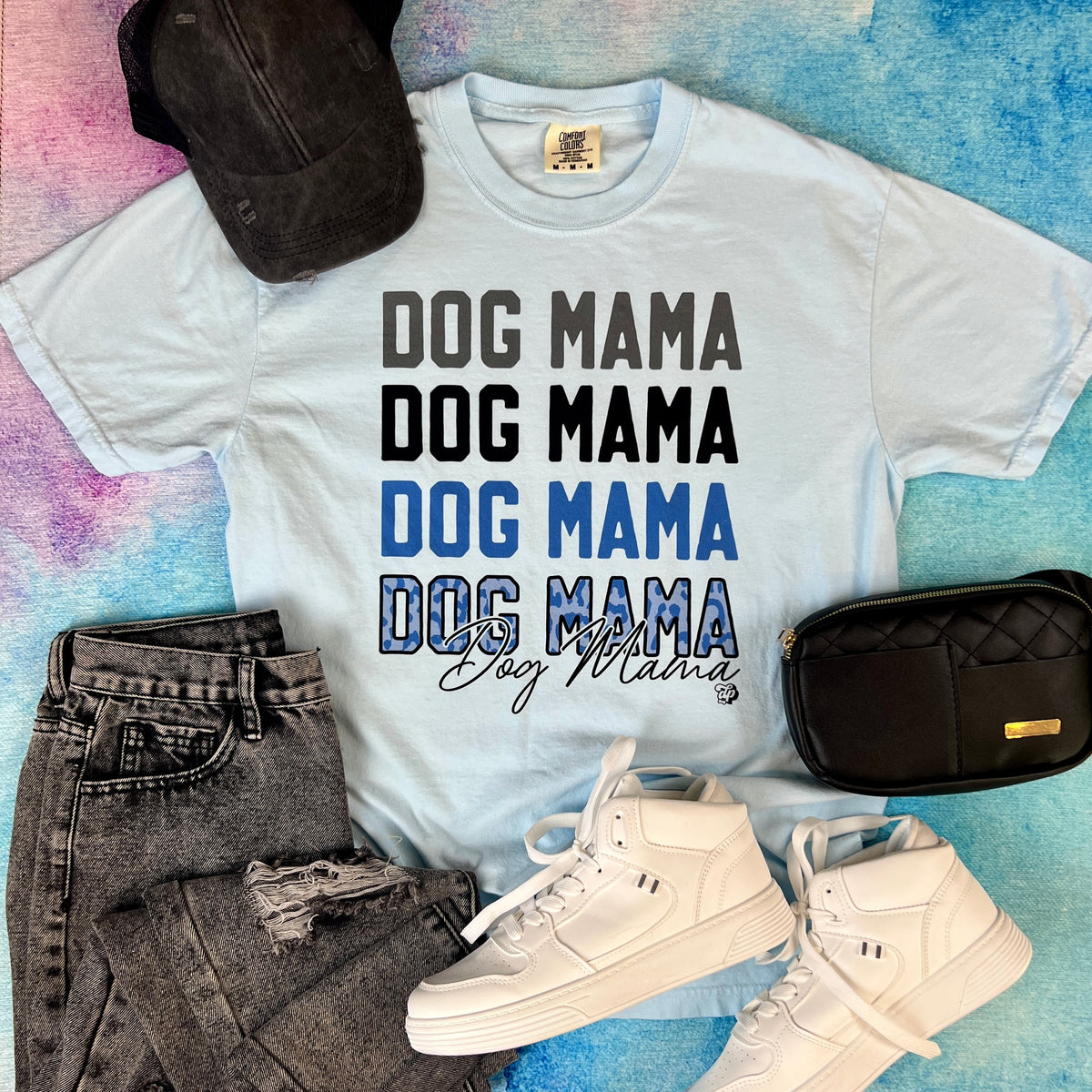 Dog Mama Repeat - Blue Leo Tee