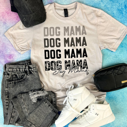 Dog Mama Repeat - Black Leo Tee