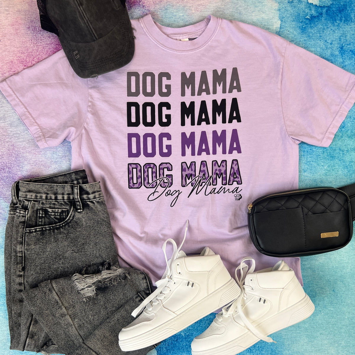Dog Mama Repeat - Purple Leo Tee