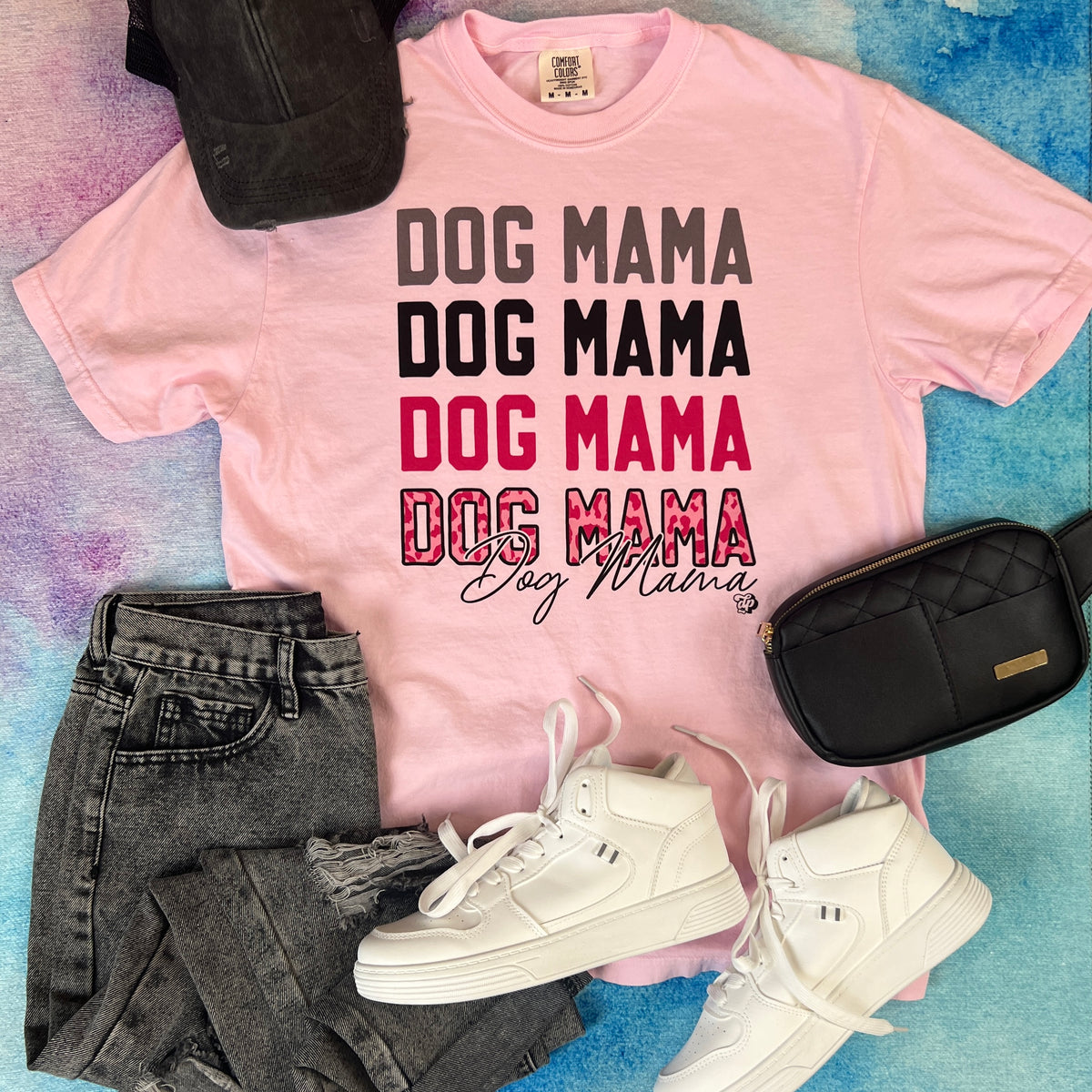 Dog Mama Repeat - Pink Leo Tee