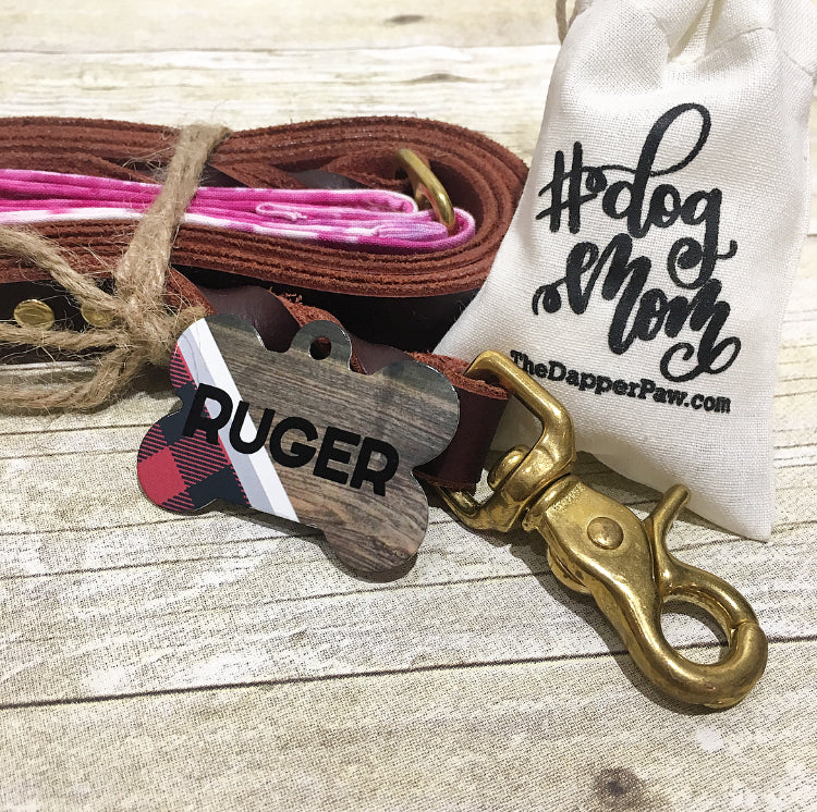 Plaid & Wood Pet ID Tag - The Dapper Paw