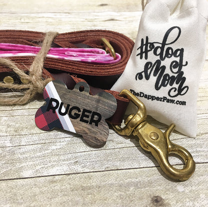 Plaid & Wood Pet ID Tag - The Dapper Paw