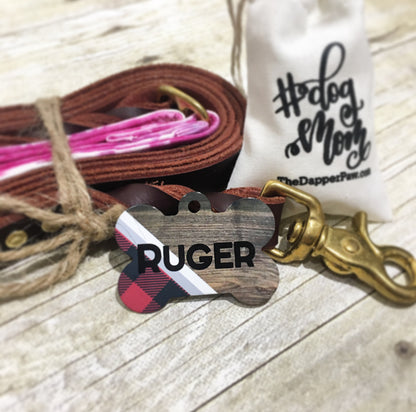 Plaid & Wood Pet ID Tag - The Dapper Paw