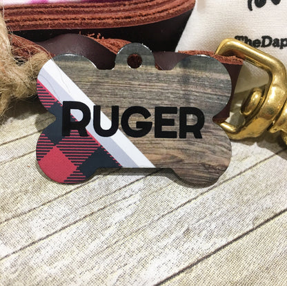 Plaid & Wood Pet ID Tag - The Dapper Paw