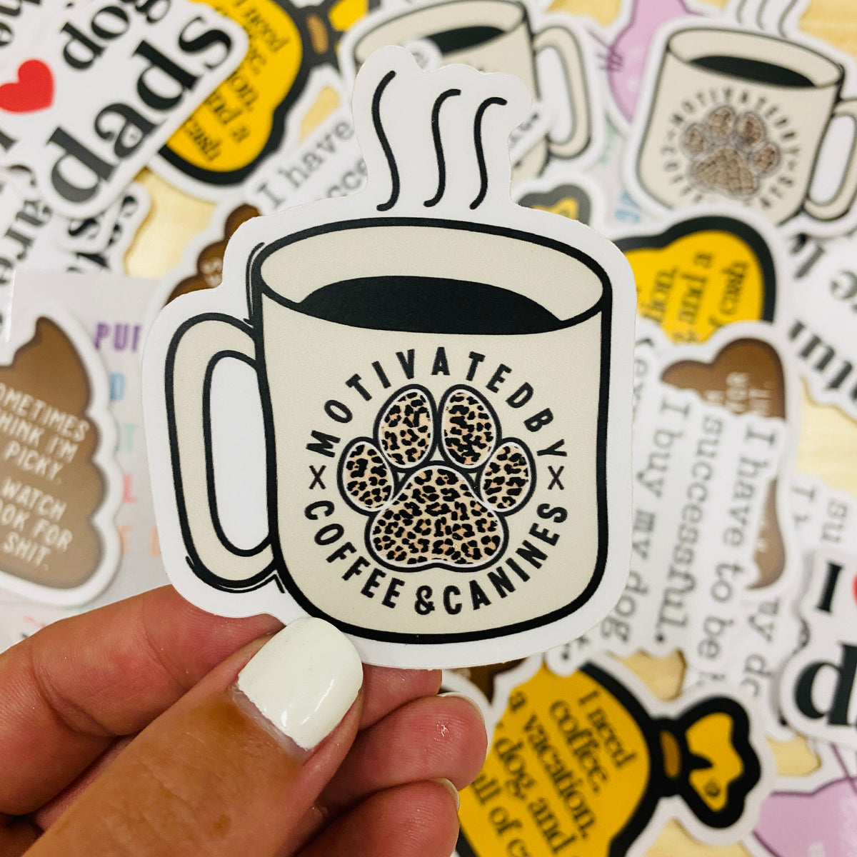 Motivated by Coffee and Canines Die Cut Sticker