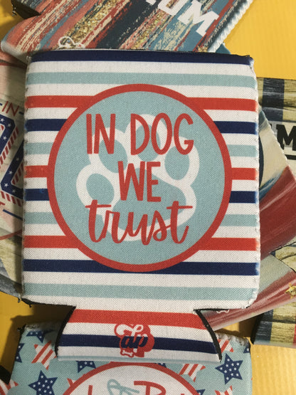 In Dog We Trust (stripes) Can Cooler
