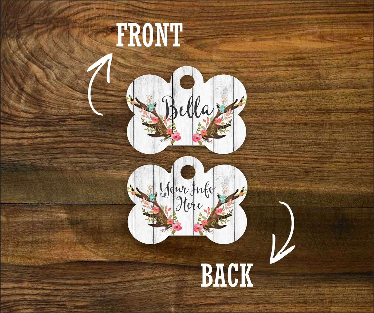 Watercolor Floral Antler Pet ID Tag - The Dapper Paw