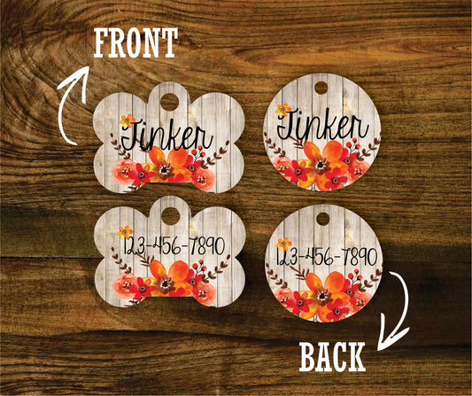 Watercolor Fall Floral Pet ID Tag - The Dapper Paw