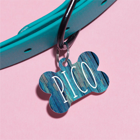 Blue Distressed Wood Pet ID Tag - The Dapper Paw