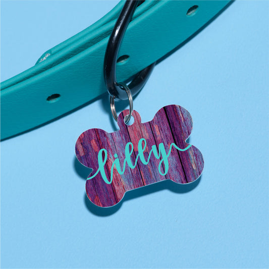 Purple Distressed Wood Pet ID Tag - The Dapper Paw