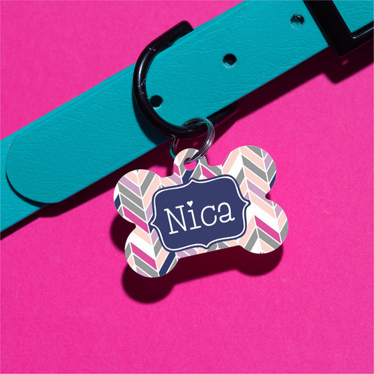 Pink Herringbone Pet ID Tag - The Dapper Paw
