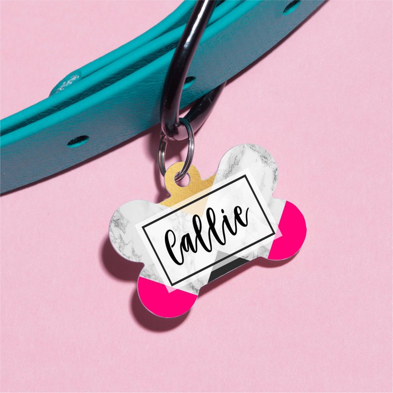 Pink and Marble Pet ID Tag - The Dapper Paw
