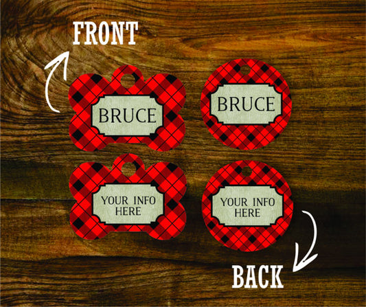Plaid and Wood Pet ID Tag - The Dapper Paw