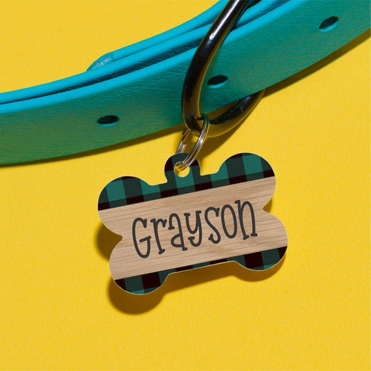 Green Plaid Pet ID Tag - The Dapper Paw