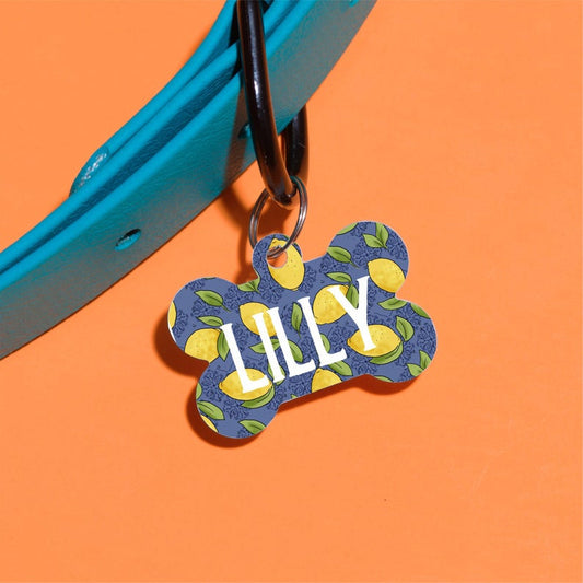 Navy Lemons Pet ID Tag - The Dapper Paw