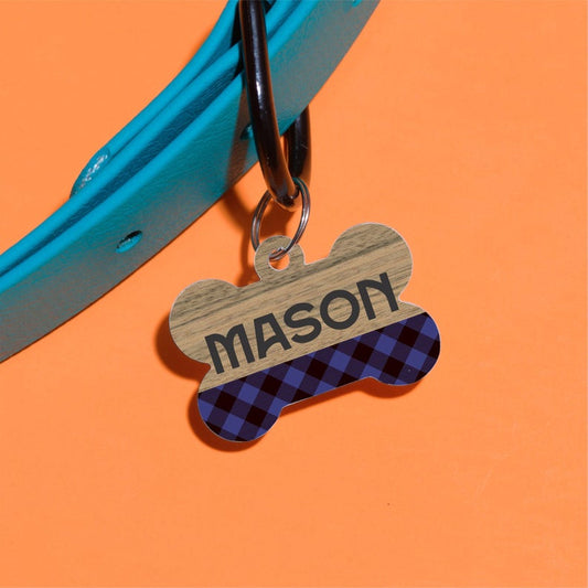 Blue Plaid Pet ID Tag - The Dapper Paw